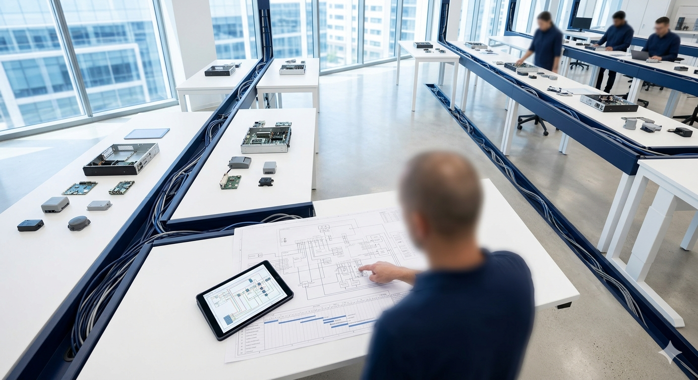 Hardware modules laid out during system integration.